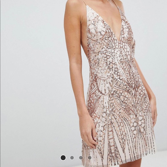 rose gold cami dress FITTED ROSE GOLD SATIN DRESS WITH BEADED BODICE ROSE GOLD / 18